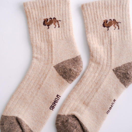 Mongolian Wool Socks| Camel Logo | Beige