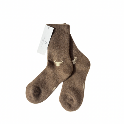 Chaussettes en laine de yak | logo Yak | Marron