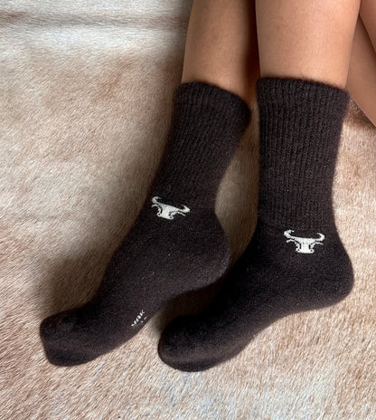 Chaussettes en Laine de yak | Logo Yak | Marron Foncé