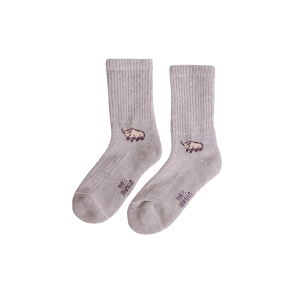 Chaussettes en Laine de Mongolie | Epaisses | Logo Yak | Gris