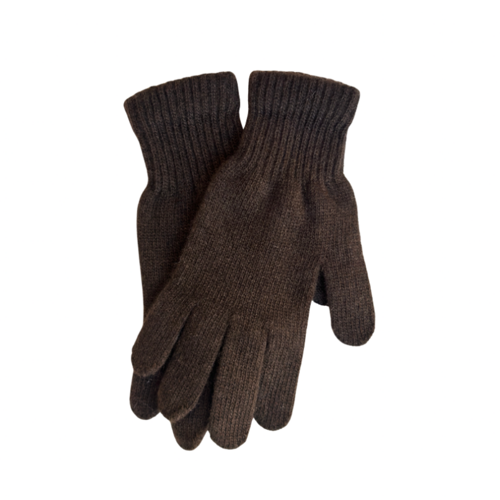 Pair of dark brown gloves on a white background
