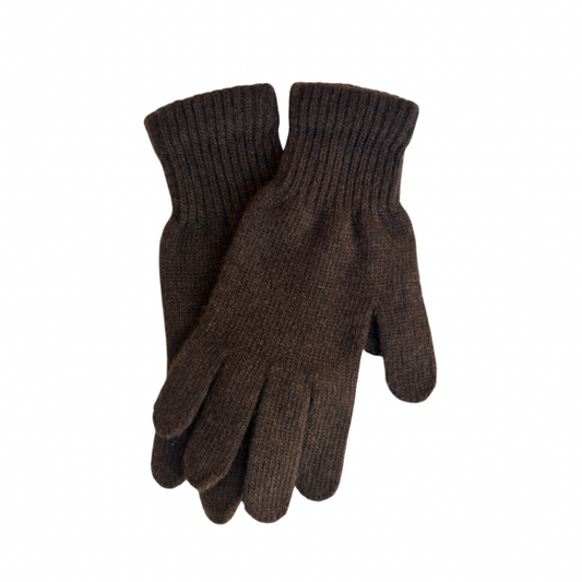 Pair of dark brown gloves on a white background