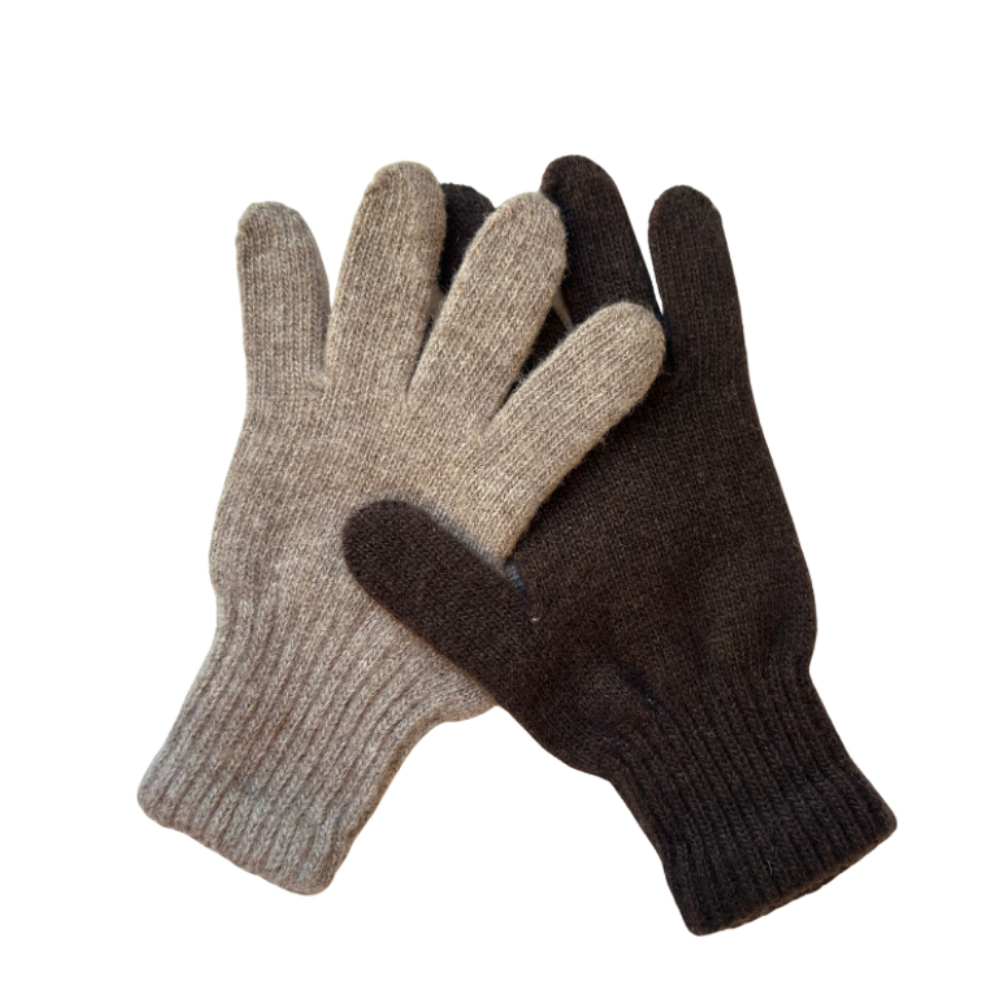 Gants 100 % laine de yak  — Premium à cinq doigts — Marron