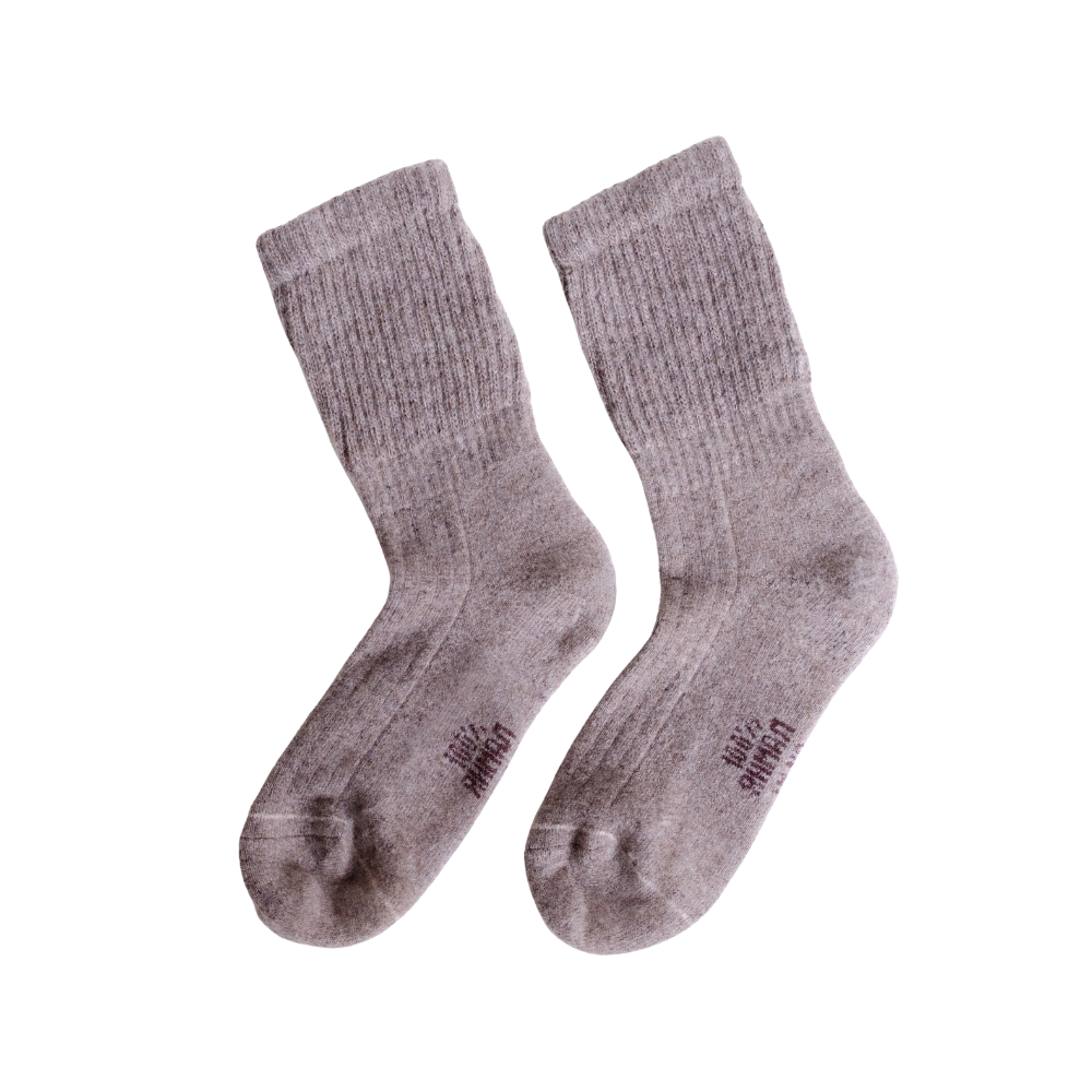 Pair of gray socks on a white background