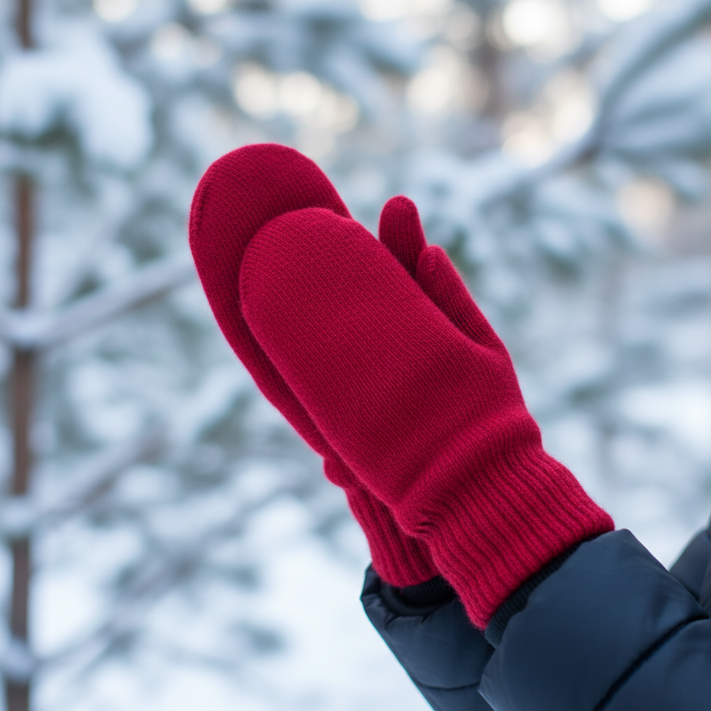 Mittens rouges portées en extérieur