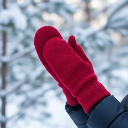 Mittens rouges portées en extérieur